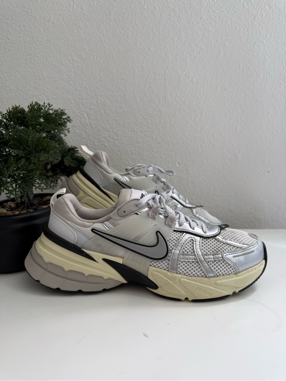 Nike V2k women size 9.5 Silver, White & Black Women's Chunky Lace-Up Sneakers - Picture 2 of 10
